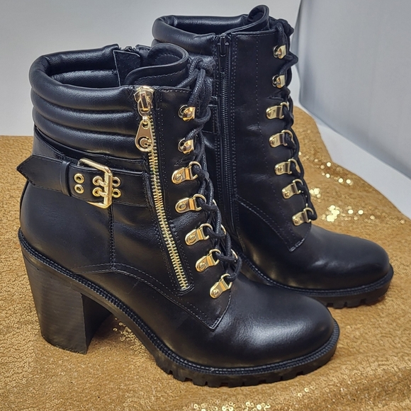 G by GUESS Women's Black Jaylee Side Zip Up Lace-Up Heeled Boots Size 9M - Picture 5 of 5
